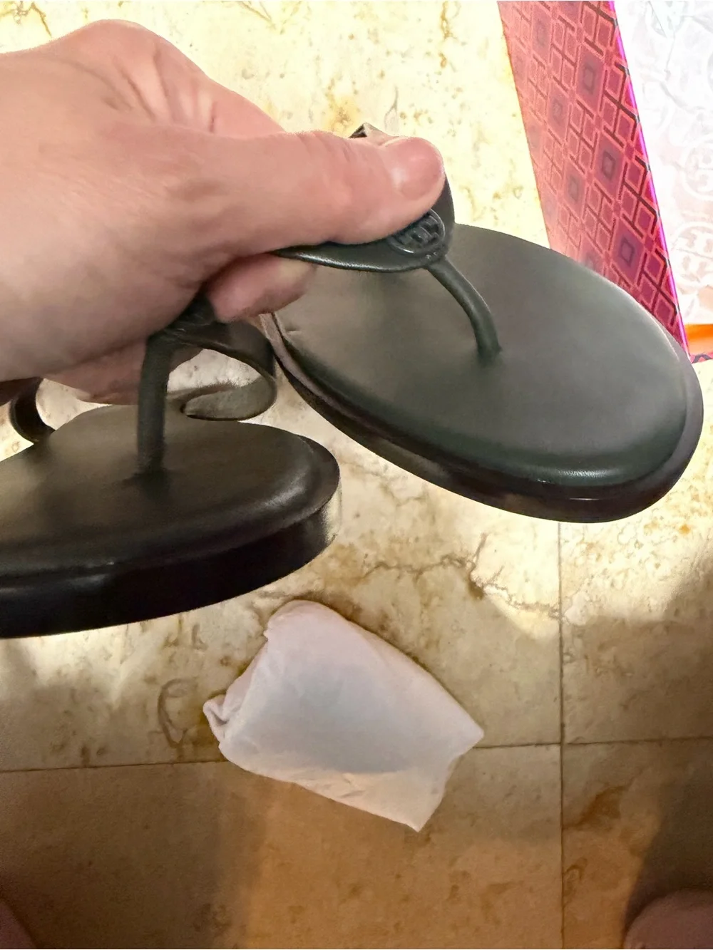 Tory Burch Dark Olive Logo Thong Sandals